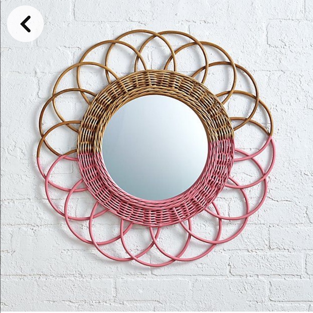 CRATE & (Barrel) KIDS (Land of Nod) Sunrise Rattan Round Mirror in Pink/Natural
